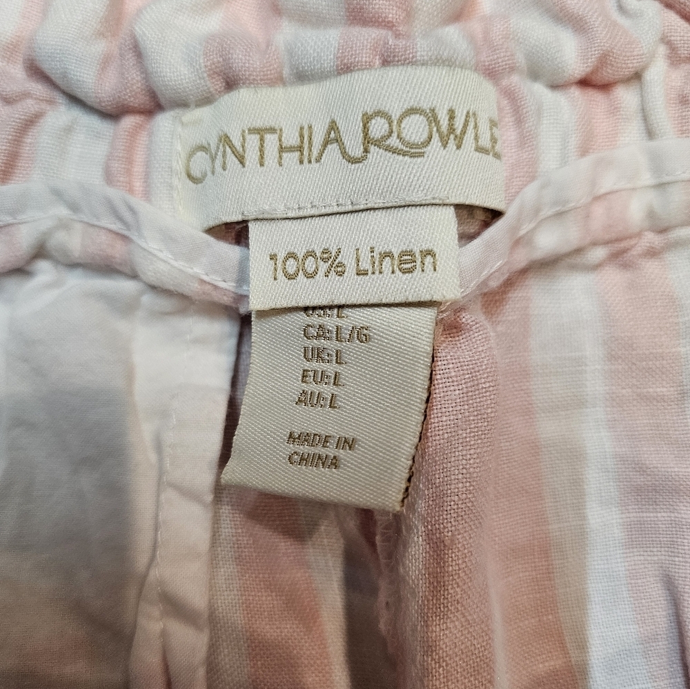 Cynthia Rowley Pink White Striped Linen Blend Shorts Drawstring Casual Large - Picture 4 of 9